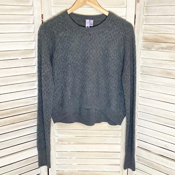 Wilt Y2K Charcoal Gray 100% Cashmere Diamond Cable Cropped Sweater L - Picture 5 of 10